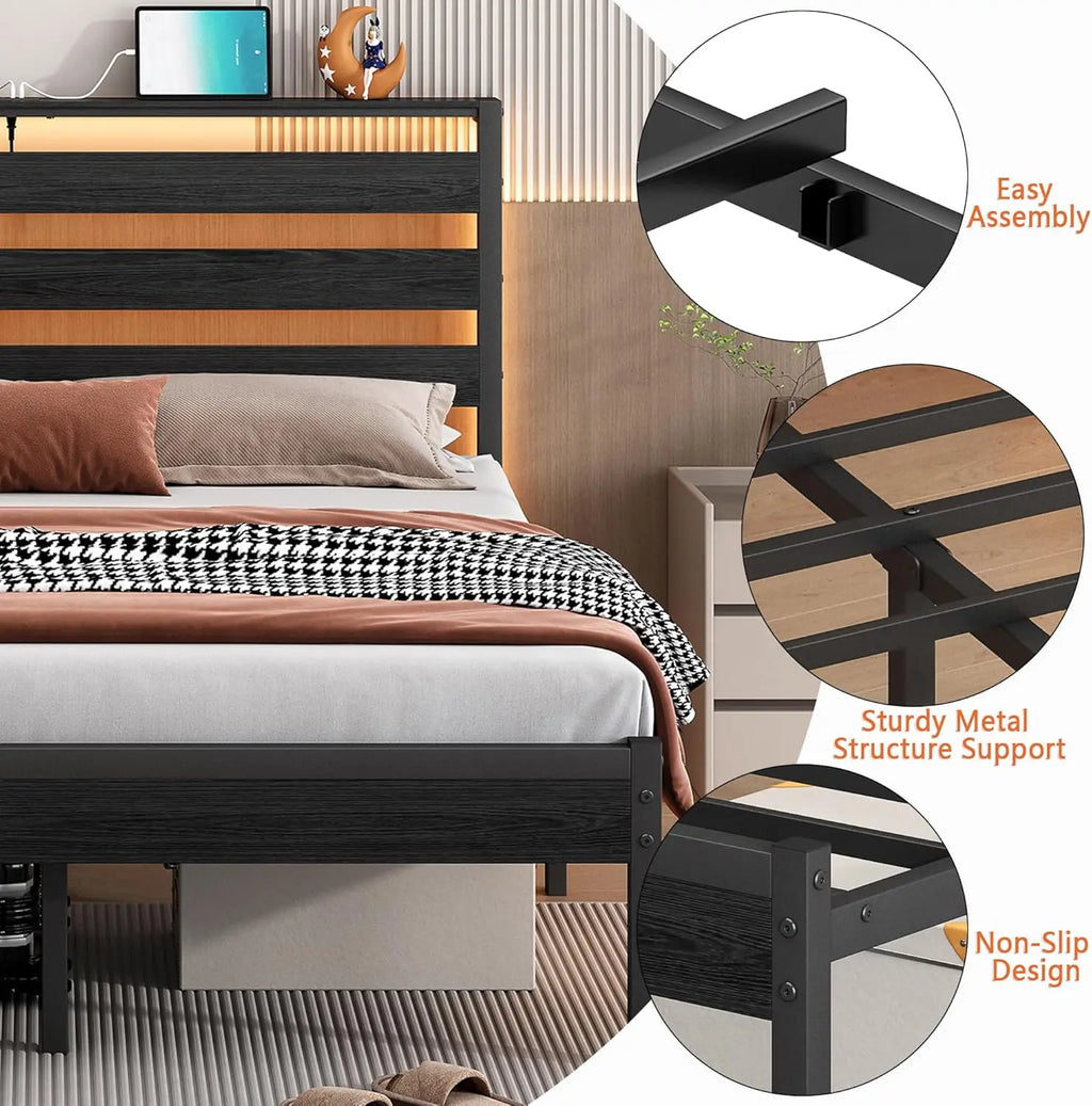 LED Metal Bed Frame