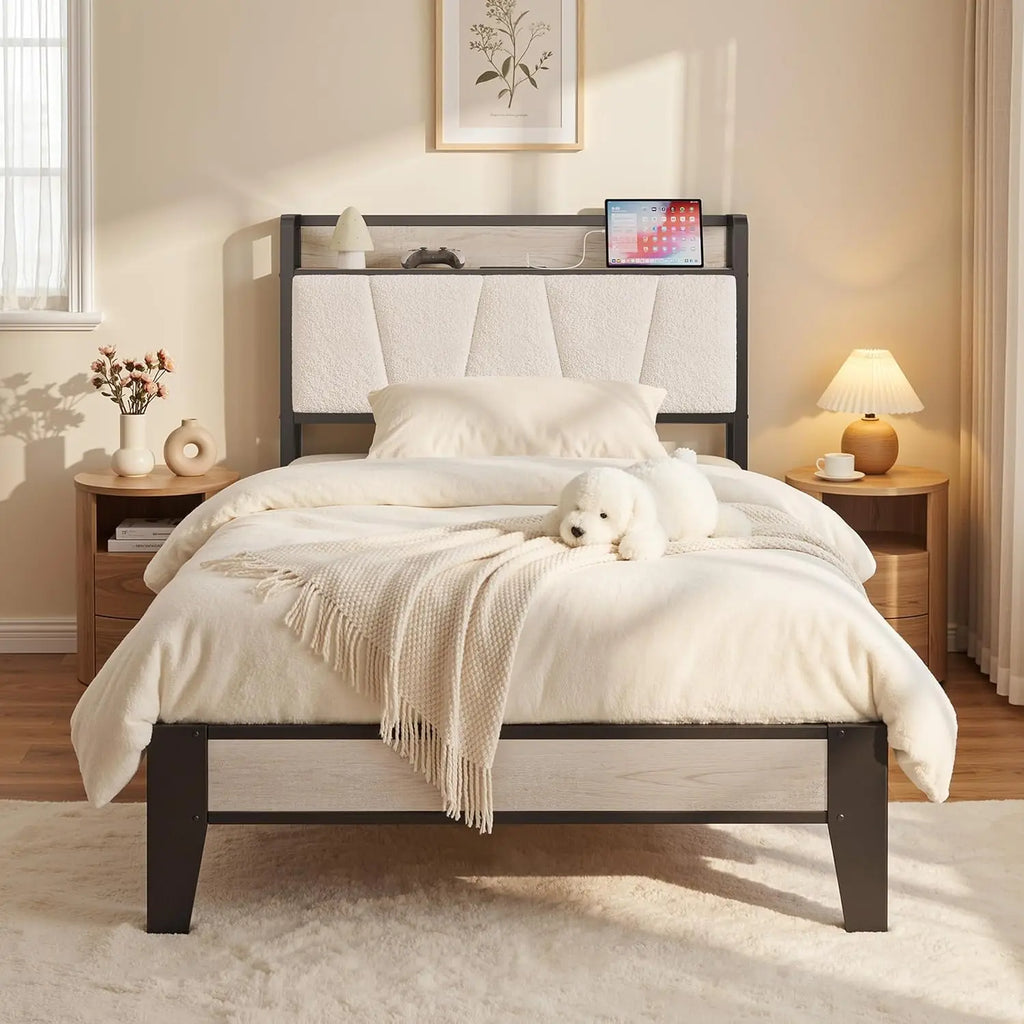 Bouclé Storage Bed