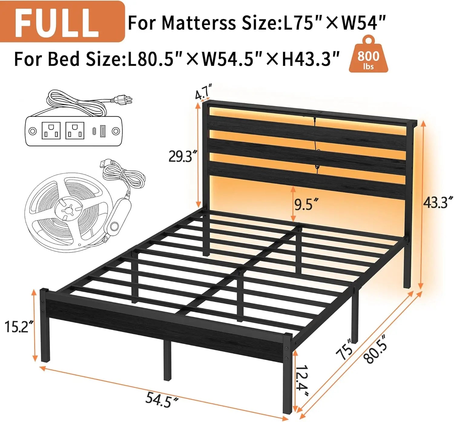 LED Metal Bed Frame